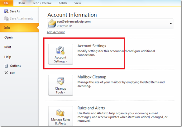 outlook email settings for outlook 2010