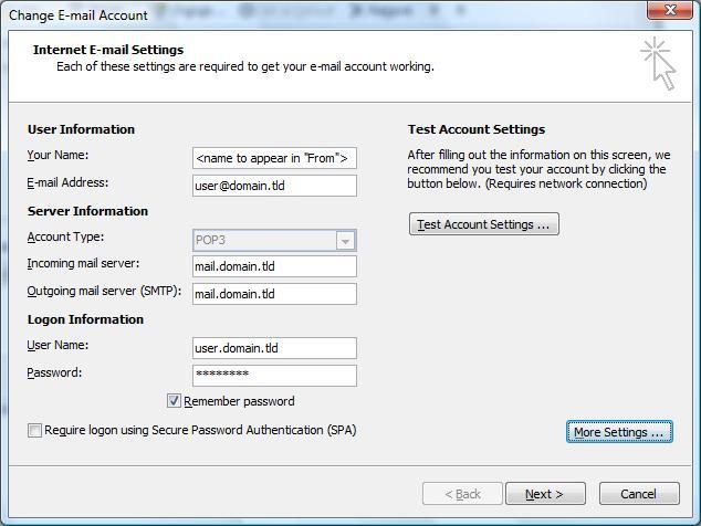 Smtp-Authentifizierung in Outlook 2007 strukturieren