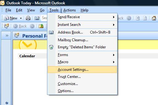 outlook 2007 setup email account