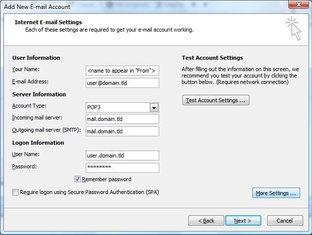 gmail incoming mail server for outlook 2010